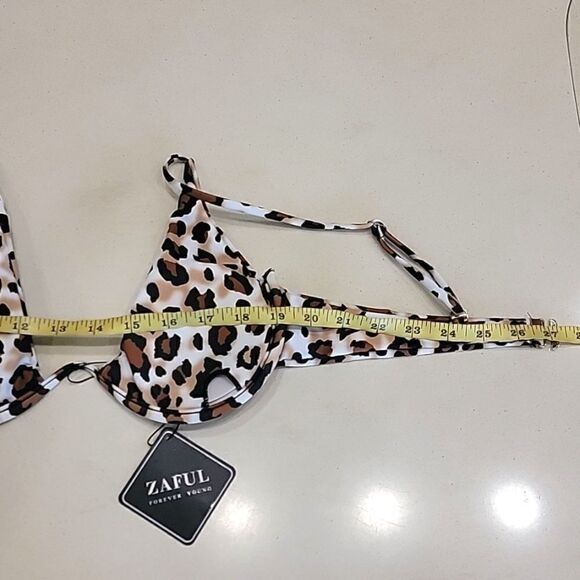 Zaful Leopard Print White Brown Black Swimsuit Bikini Top - Medium Size 6 - Picture 10 of 12